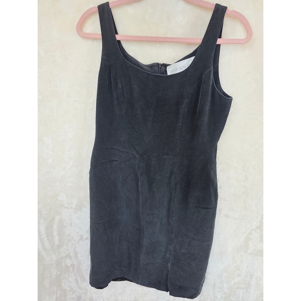 Vintage Y2K Hugo Buscati Collection Womens Black 100% Silk Mini Dress Scoop Neck